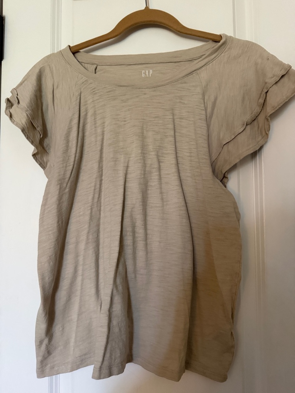 GAP Women's Light Beige Short Sleeve Scoop Neck Top